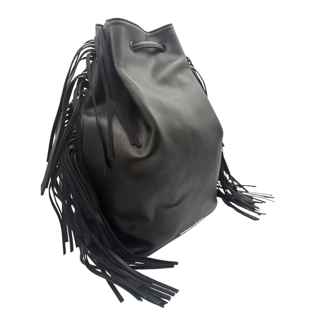 Victoria's Secret Bucket Bag Womens Large Black Excellent Fringe Drawstring‎